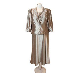 Cachet Womens 12 Jacket Dress Champagne Satin Embroidered Evening‎ Mother Formal
